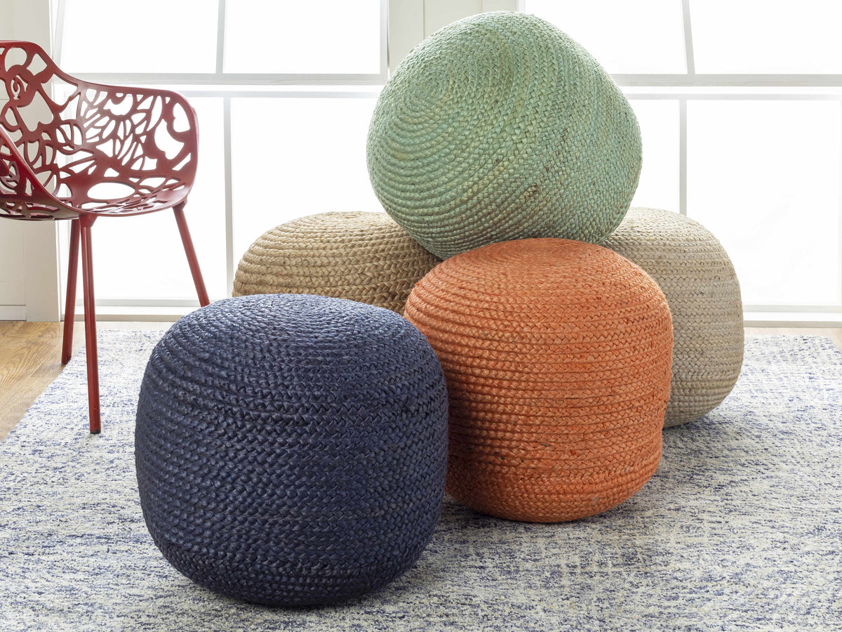 Jenkinjones Knitted Aqua Jute Pouf