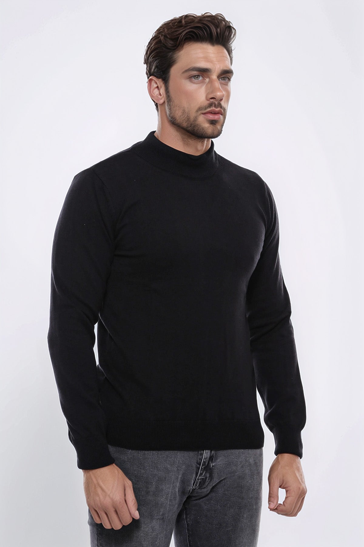 Half Turtleneck Black Knitwear Sweater - Wessi