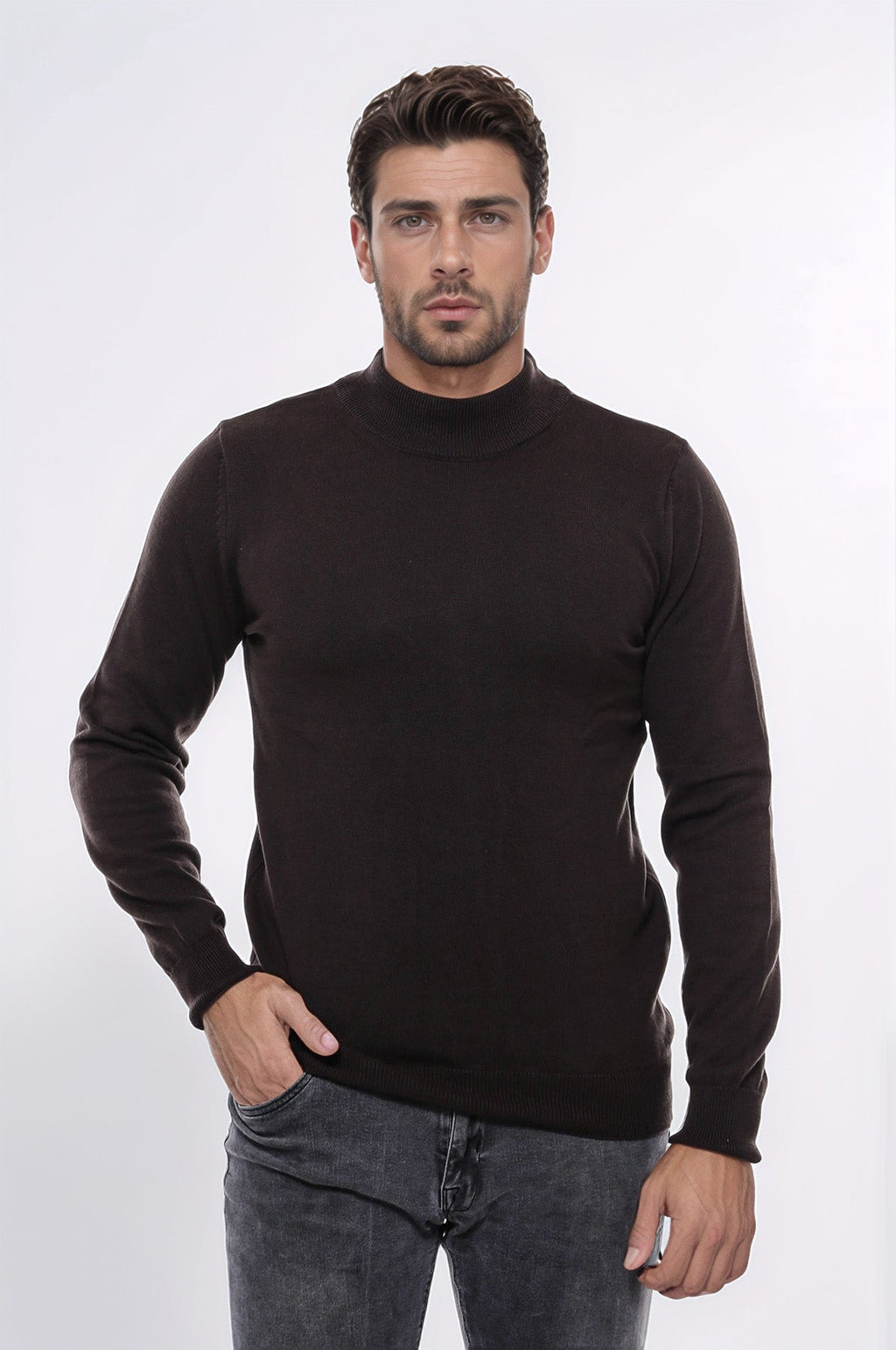 Half Turtleneck Brown Knitwear Sweater - Wessi