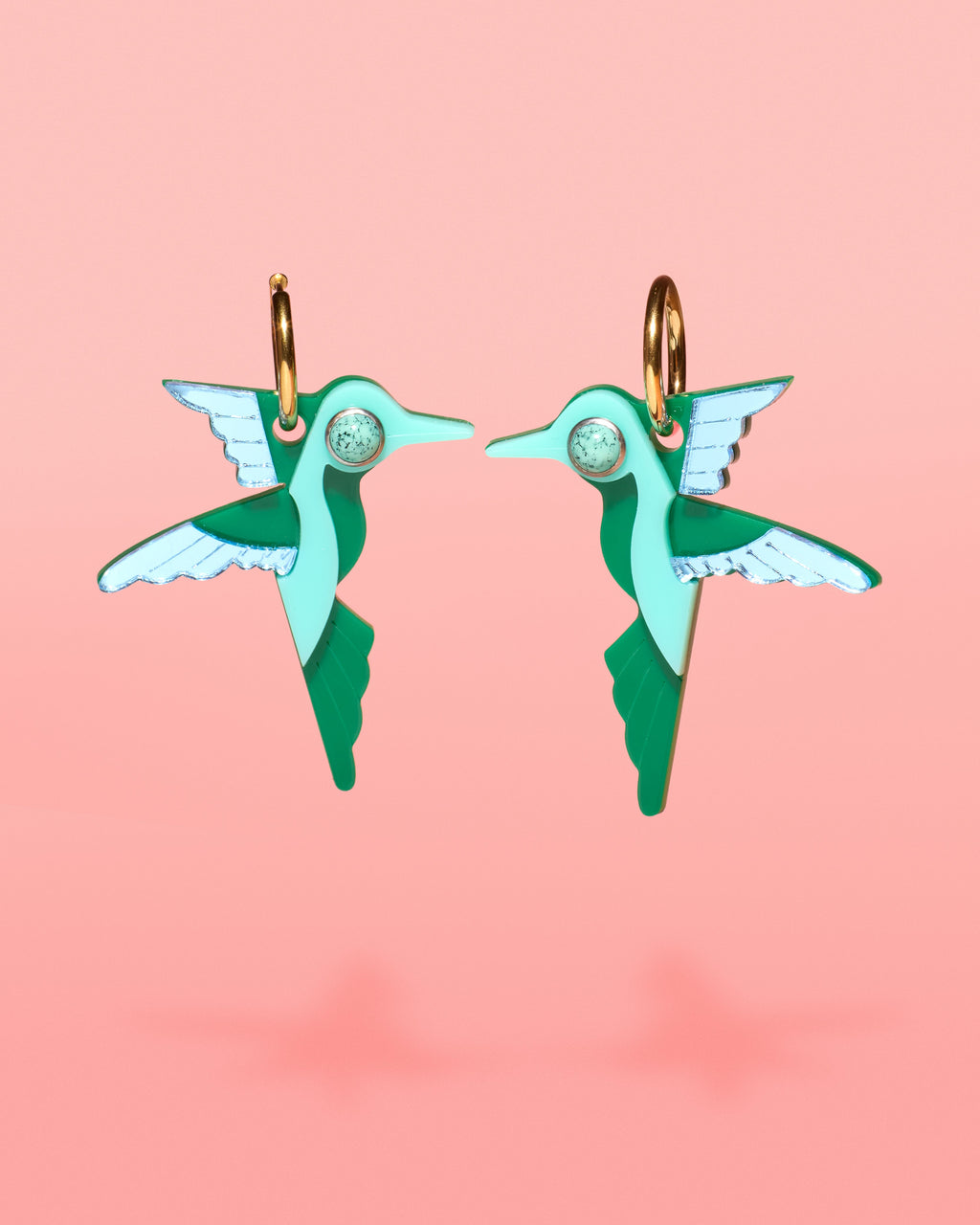 Hummingbird Hoop Earrings Green + Turquoise