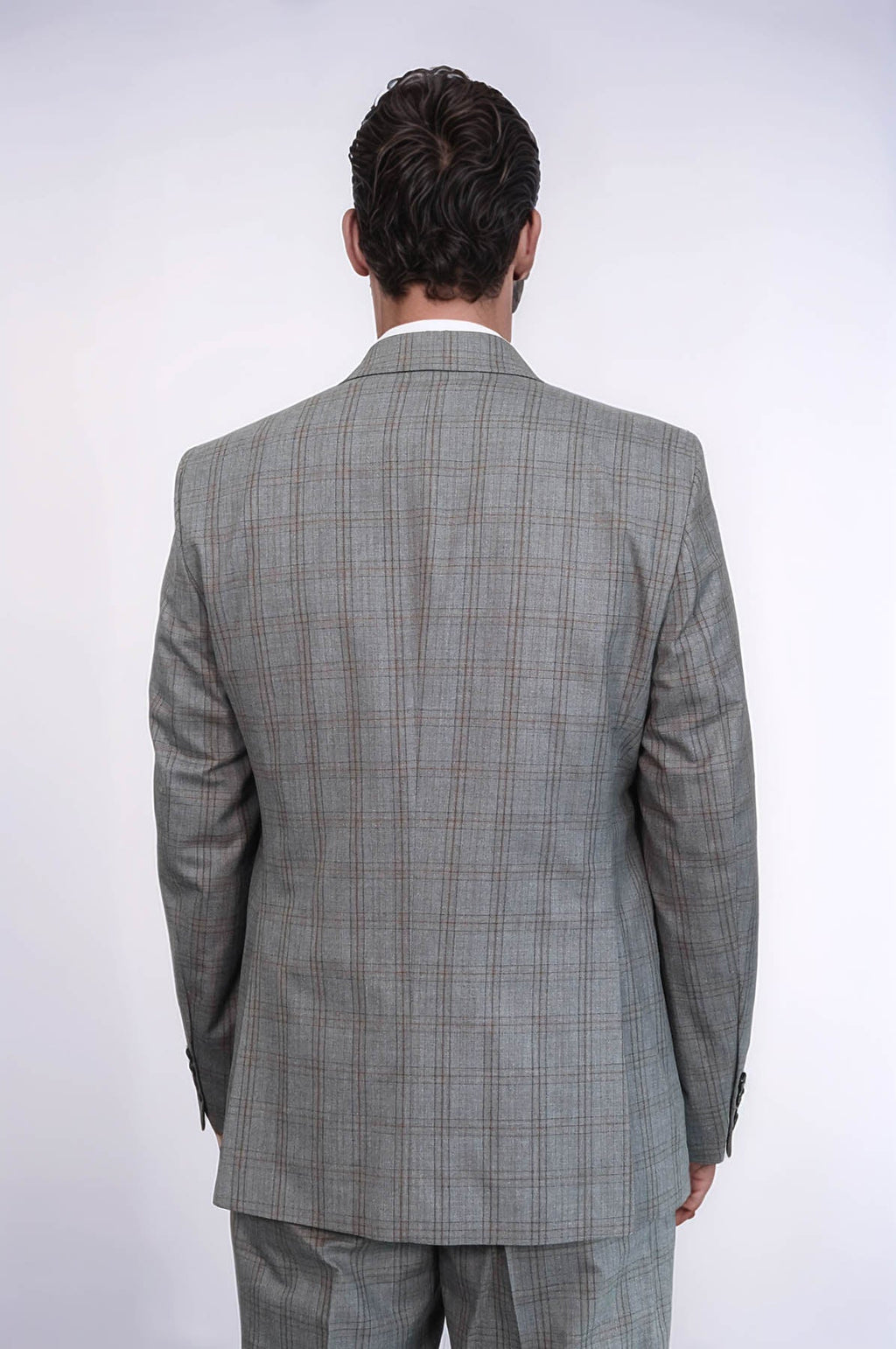Checked Slim Fit Grey Men Suit - Wessi