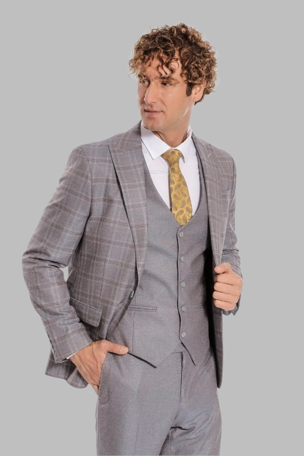 Checked Slim Fit Light Blue Men Suit - Wessi