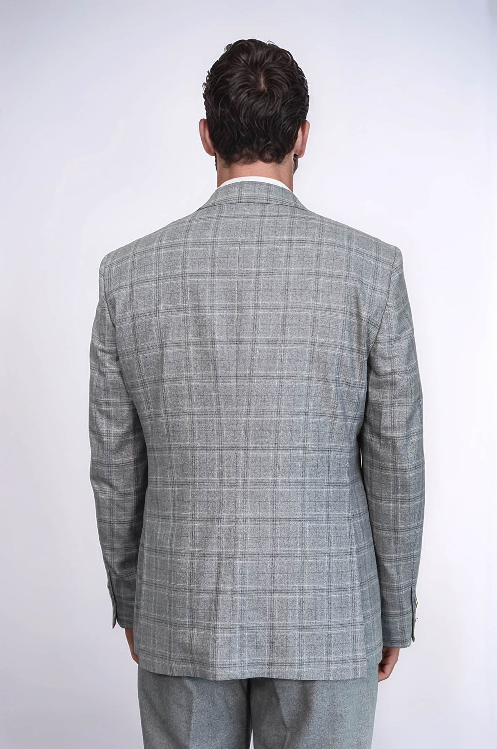 Checked Slim Fit Light Grey Men Suit - Wessi