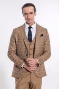 Checked Slim Fit Tan Men Suit - Wessi