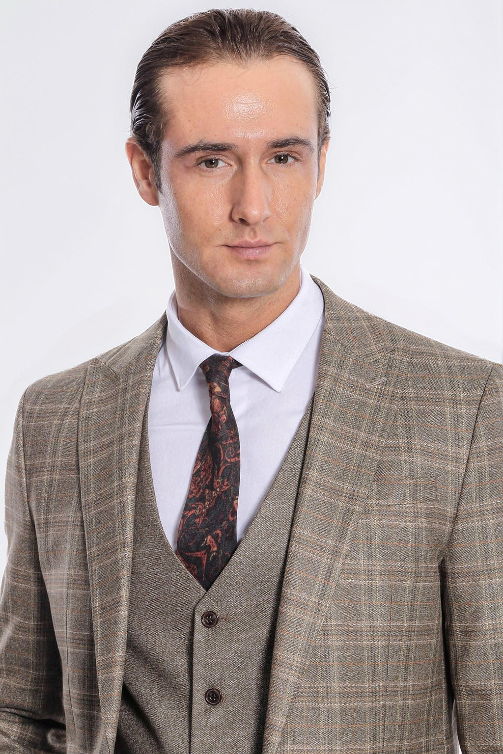 Checked Slim Fit Brown Men Suit - Wessi