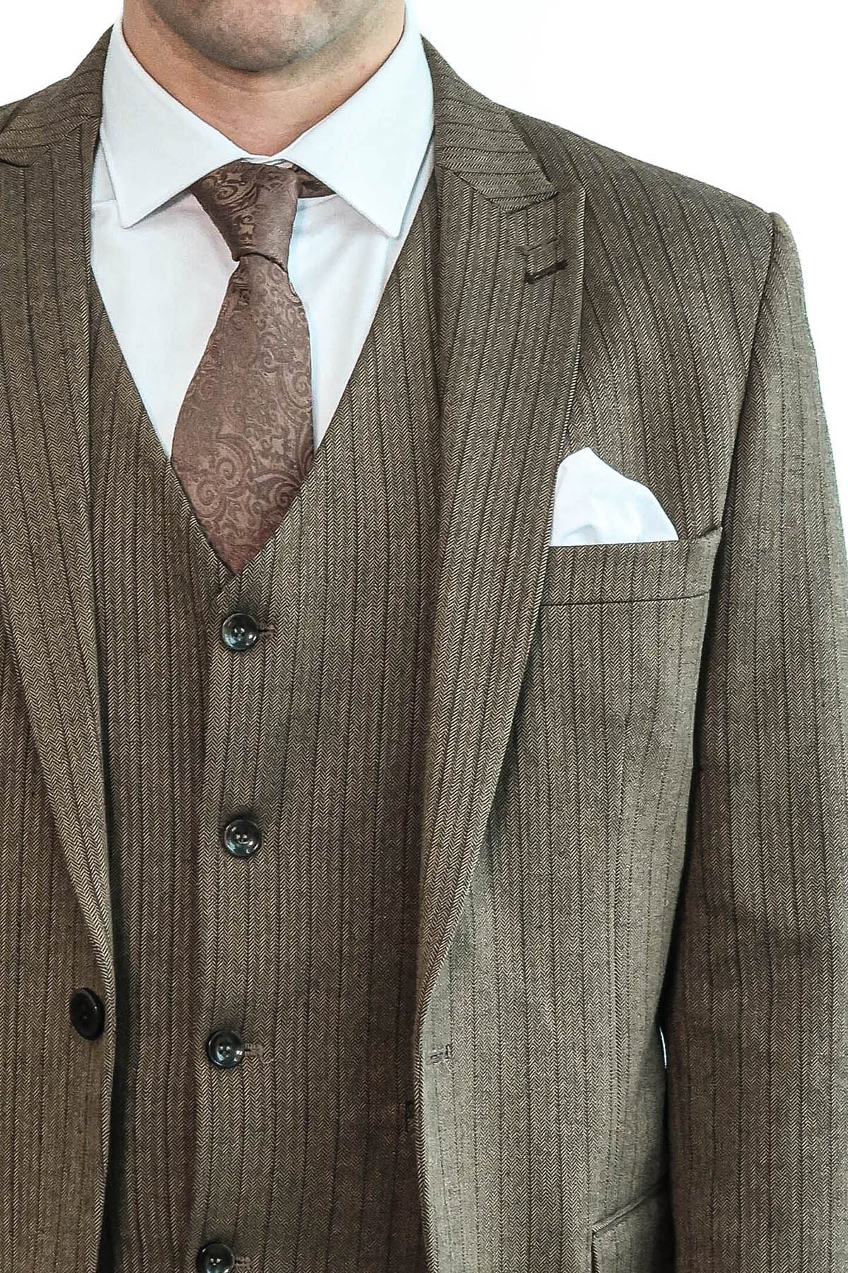 Striped Slim Fit Brown Men Suit - Wessi