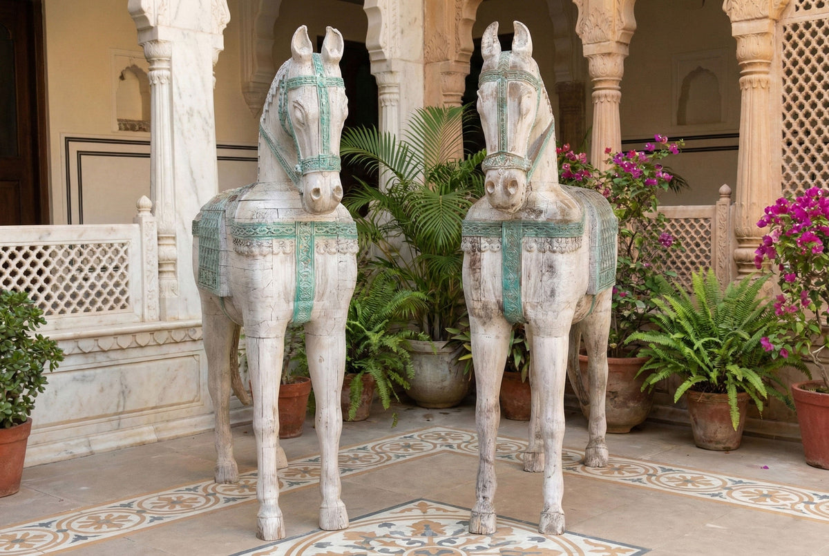 The Rajasthani Guardians, Pair of Indian Ceremonial Wood Horses