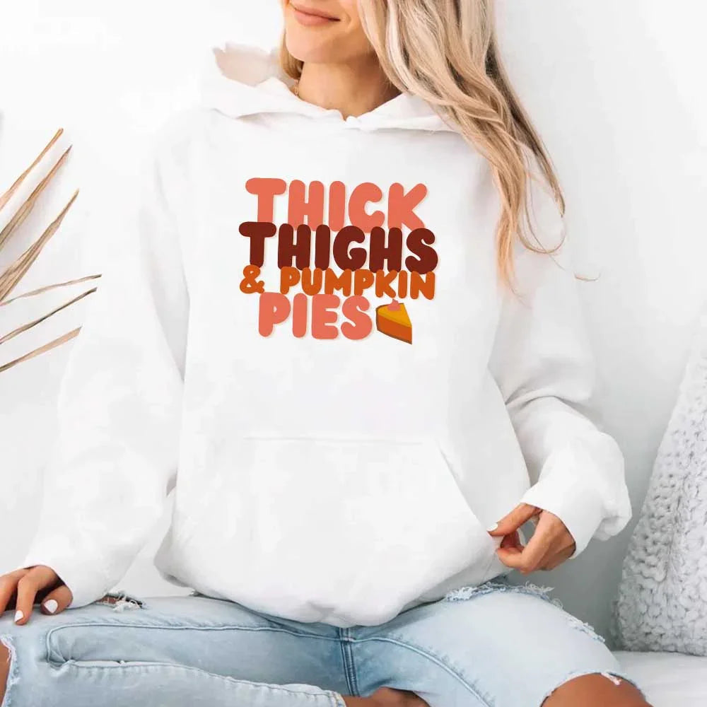 Thick Thighs and Pumpkin Pies Fall Vibes Fleece Pullover Hoodie