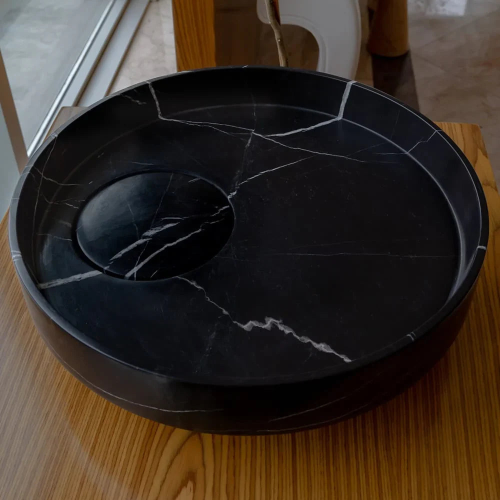 Natural Stone Toros Black Marble Above Vanity Designer Bathroom Sink Polished (D)17.5"