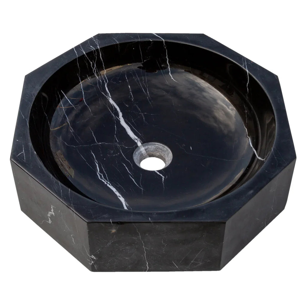 Toros Black Marble Octagonal Above-vanity Bathroom Sink Polished (D)16" (H)5"
