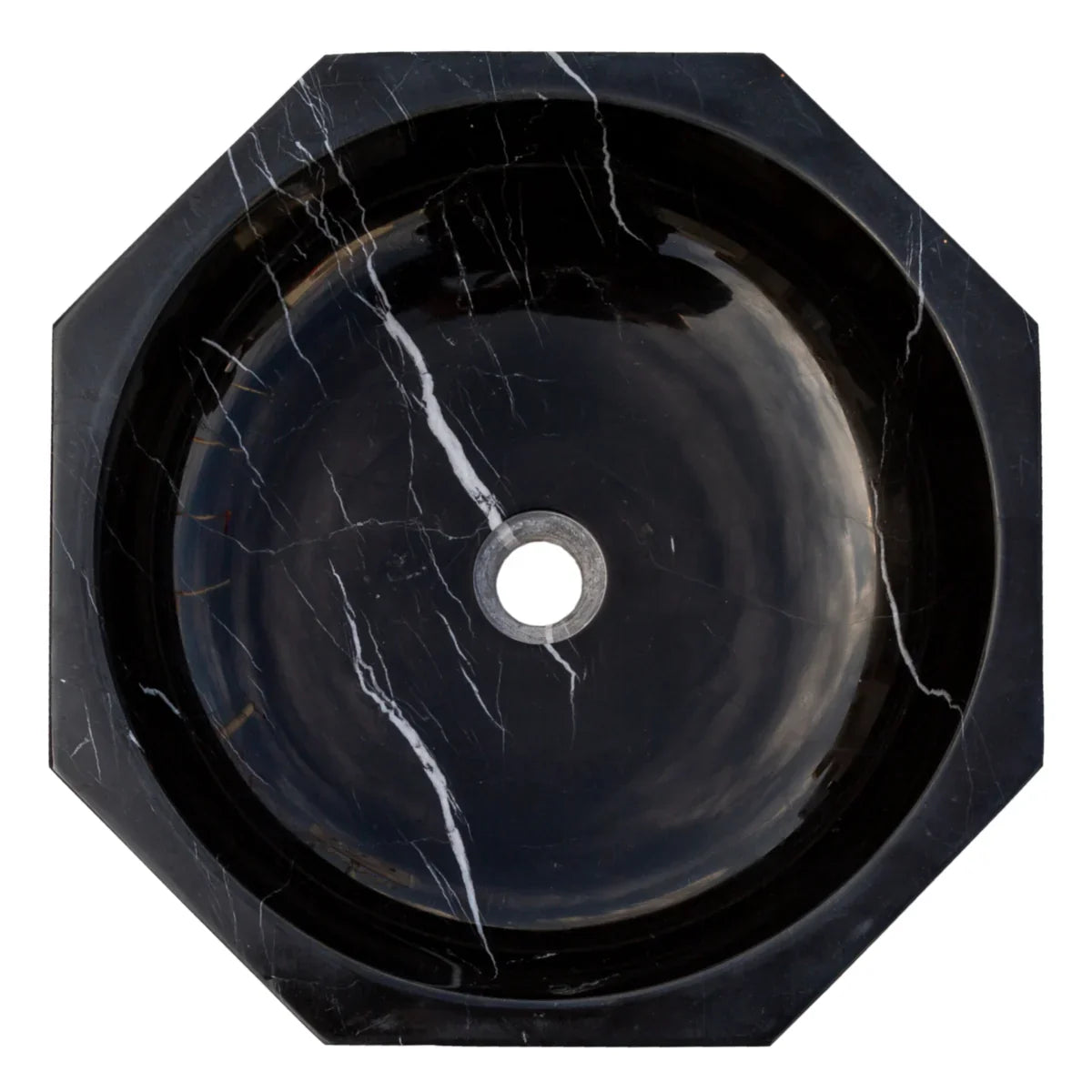 Toros Black Marble Octagonal Above-vanity Bathroom Sink Polished (D)16" (H)5"