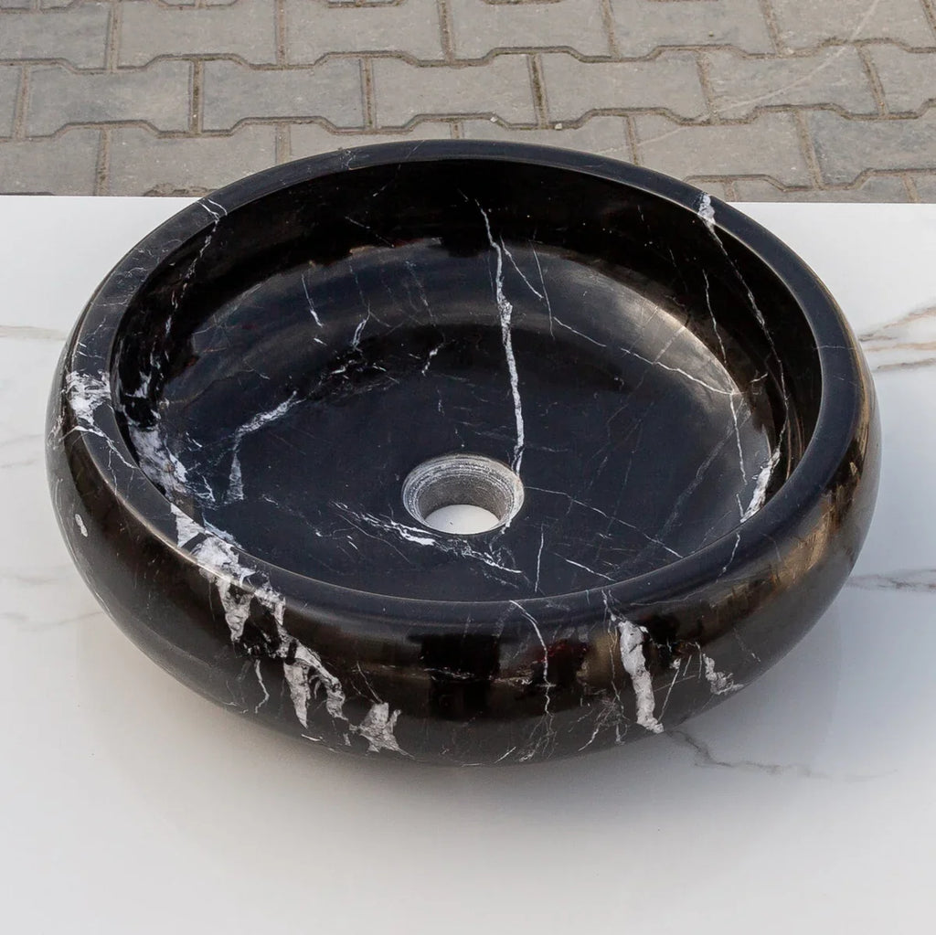 Toros Black Marble Above Vanity Bathroom Vessel Sink Polished (D)16" (H)5"