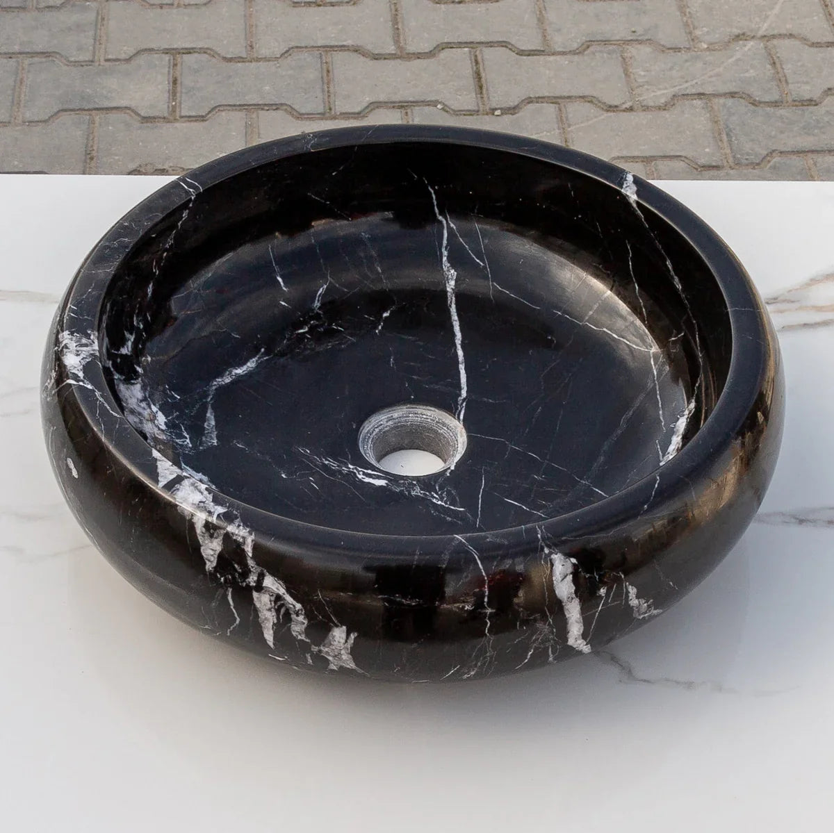 Toros Black Marble Above Vanity Bathroom Vessel Sink Polished (D)16" (H)5"