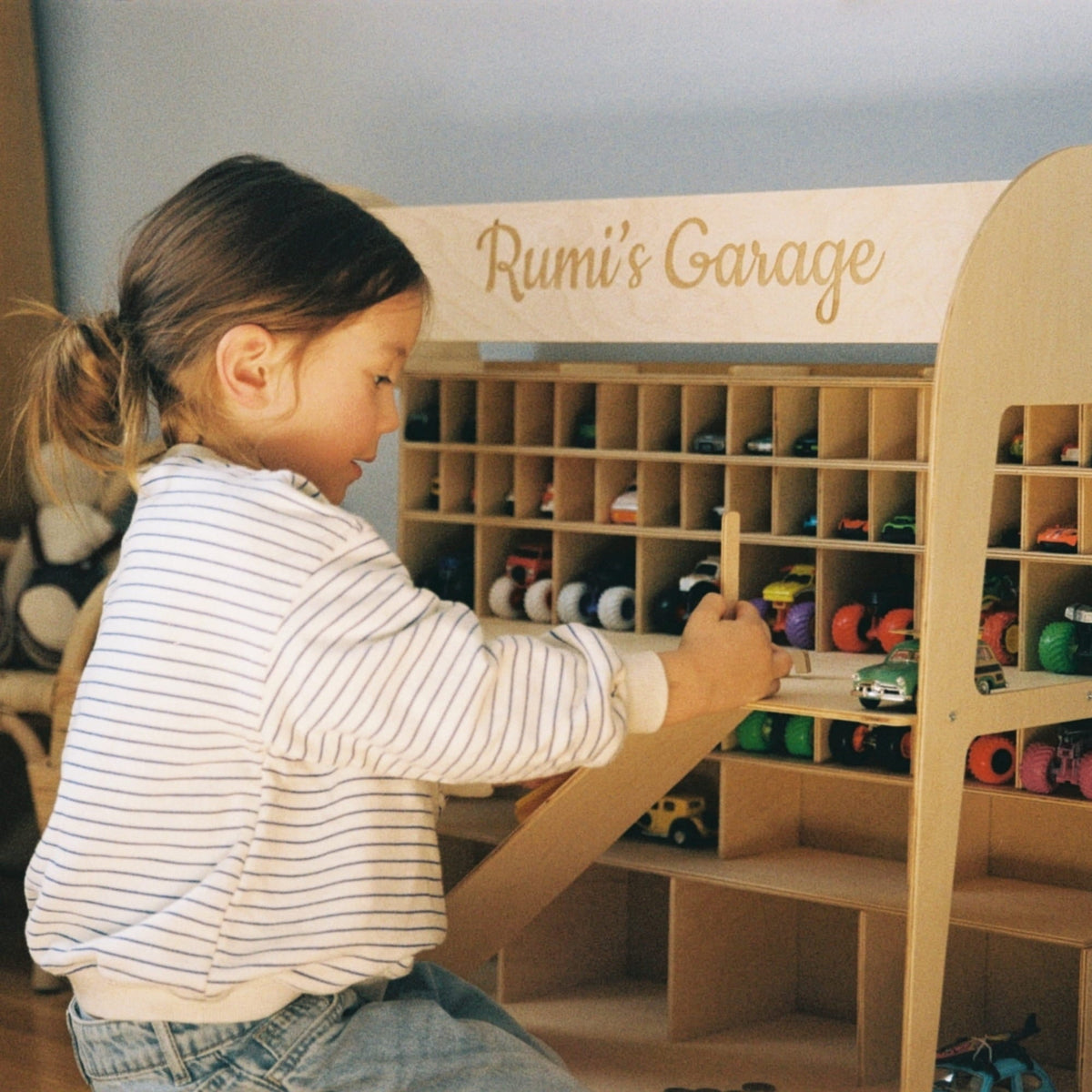 Toy Car Garage Storage - Natural