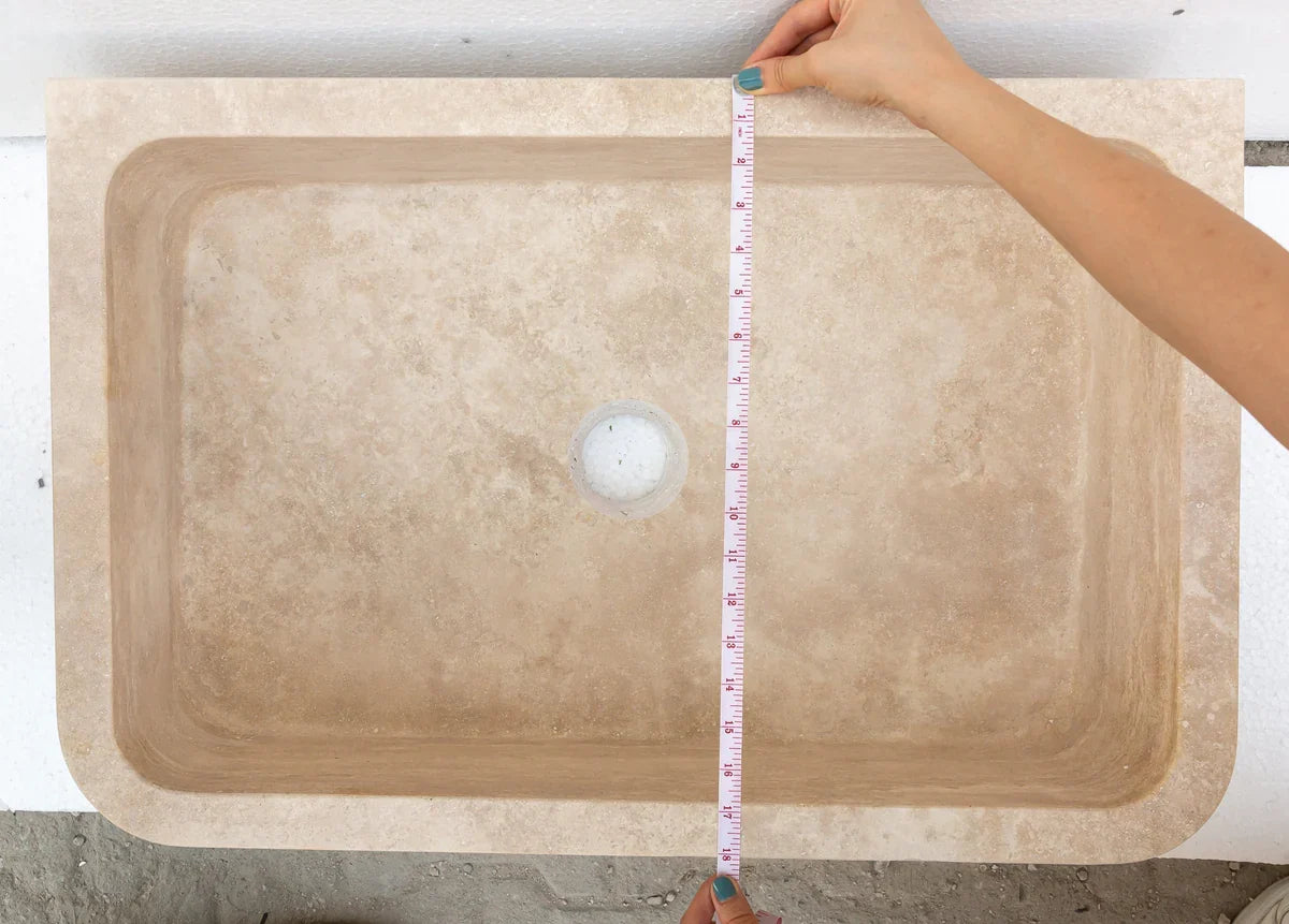Troia Light Travertine Rectangular Farmhouse Kitchen Sink (W)18" (L)27.5" (H)7"