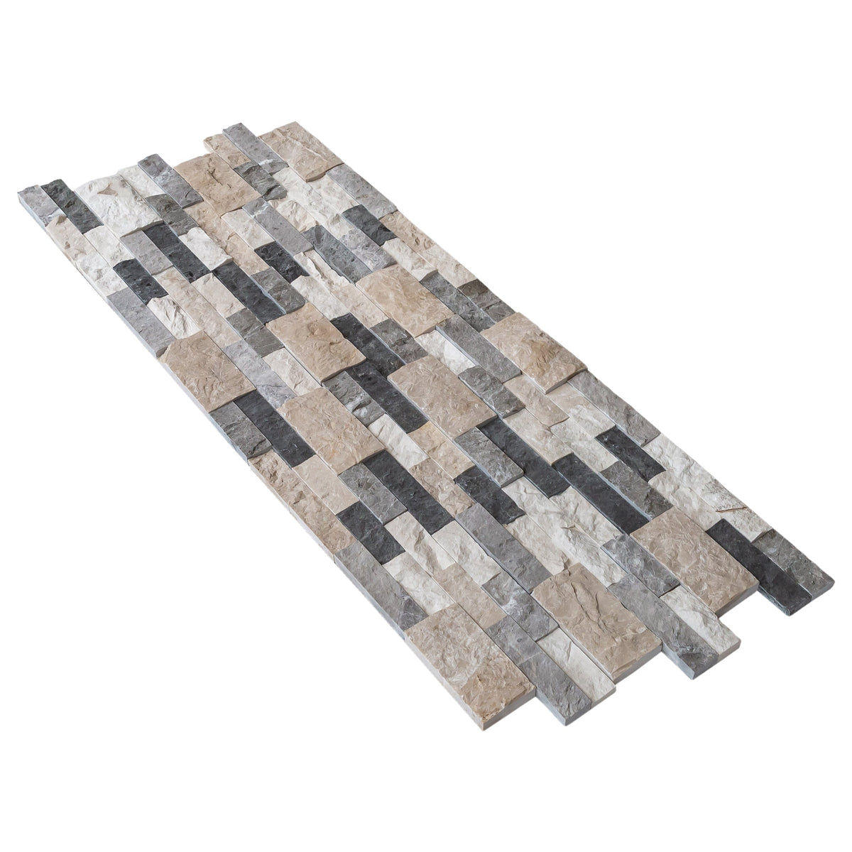 Tundra Gray Mix Ledger 3D Panel 6"x24" Split-face Marble Wall Tile - Full Truckload