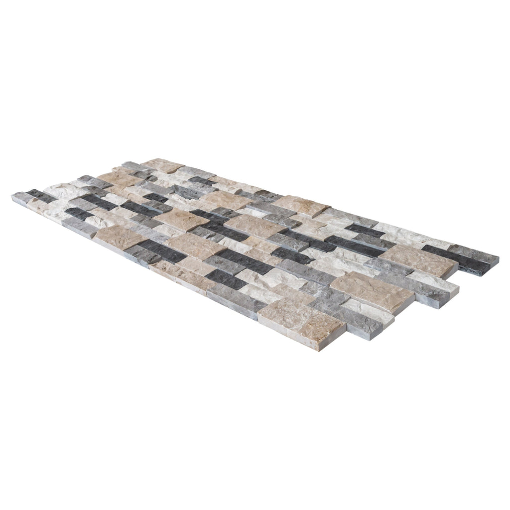 Tundra Gray Mix Ledger 3D Panel 6"x24" Split-face Marble Wall Tile - Full Truckload