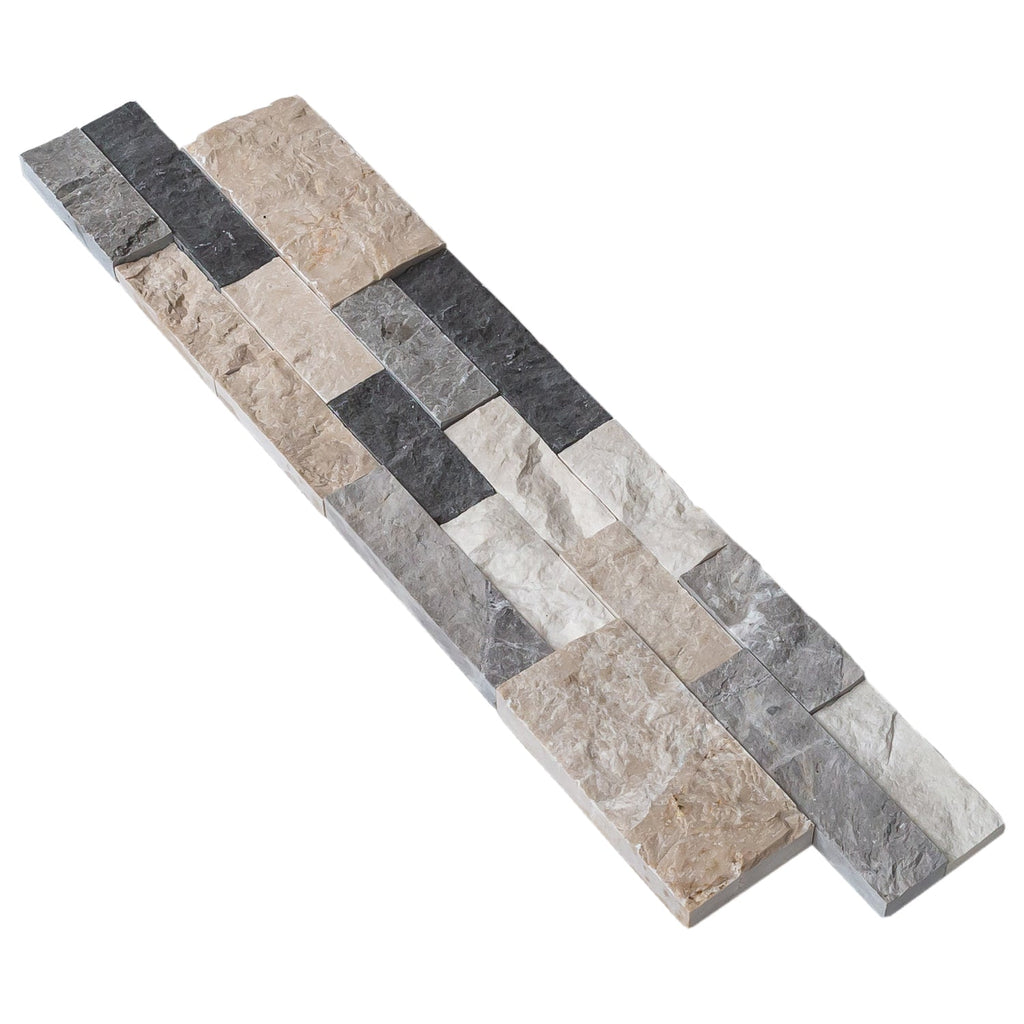 Tundra Gray Mix Ledger 3D Panel 6"x24" Split-face Marble Wall Tile - Full Truckload
