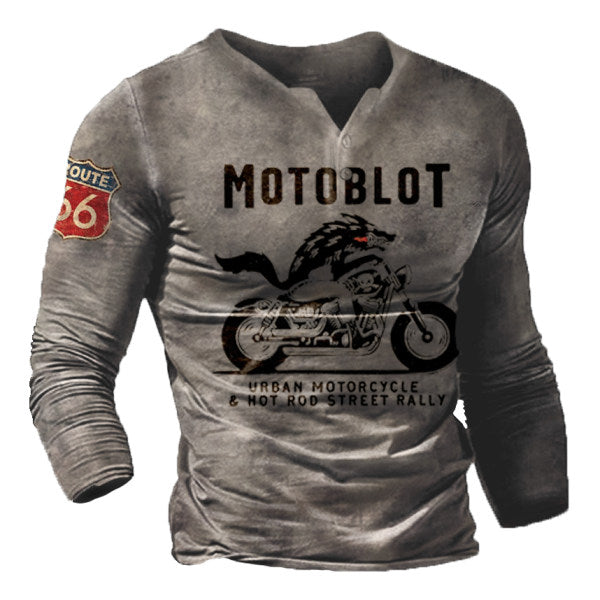 Motorcycle Rally Combat Skull Long Sleeved T Shirt Men's