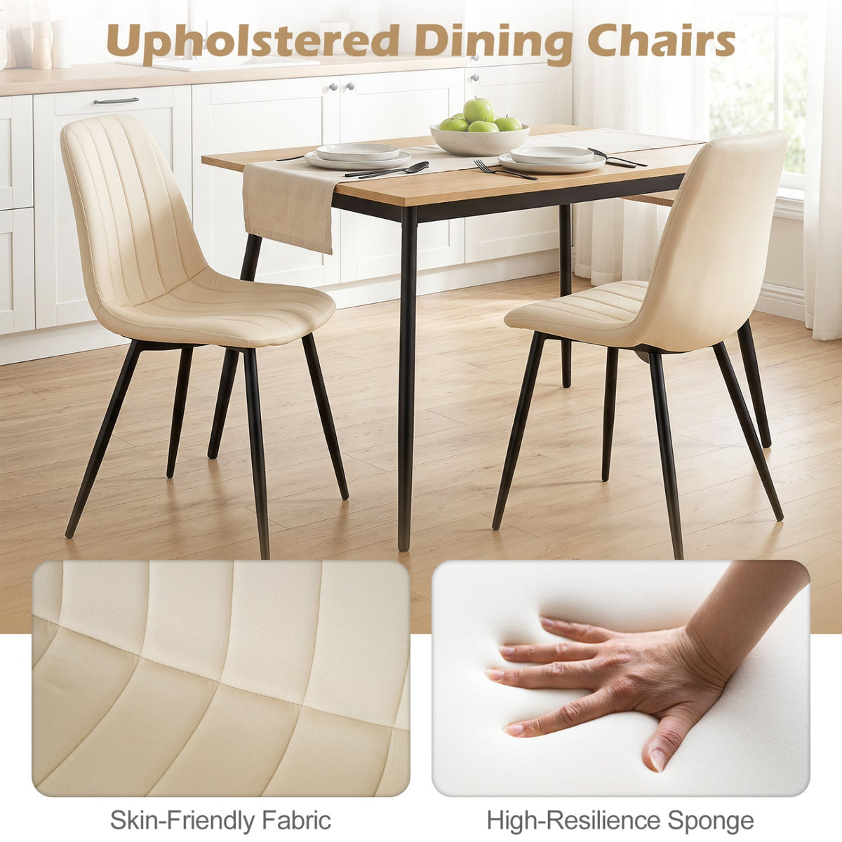 Upholstered Dining Chairs Set of 4 with Metal Legs