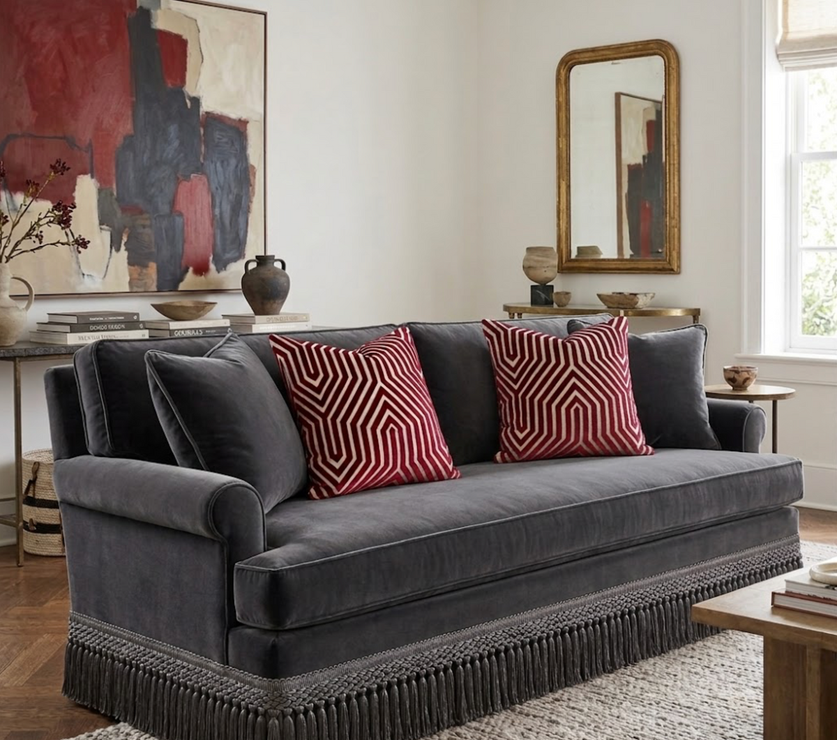 Vanderbilt Velvet Pillow Cover in Garnet Red, Schumacher Textiles