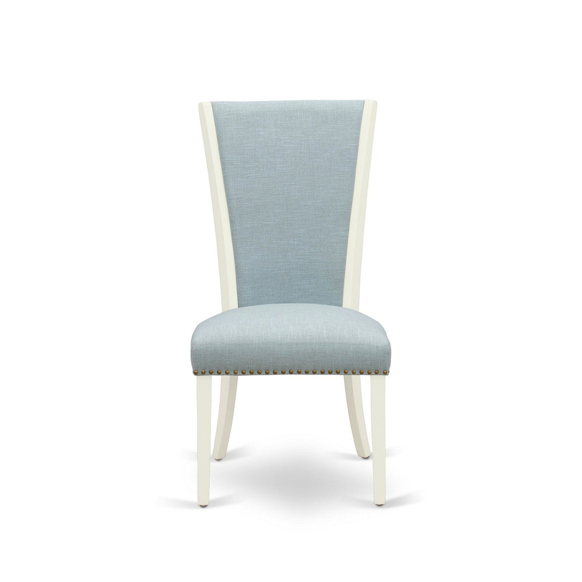 EAST WEST FURNITURE - ANVE5-LWH-15 - 5 Piece Dining Room Set - 4 Baby Blue Linen Fabric Kitchen Chairs with High Back and 1 Modern Dining Room Table - linen white Finish