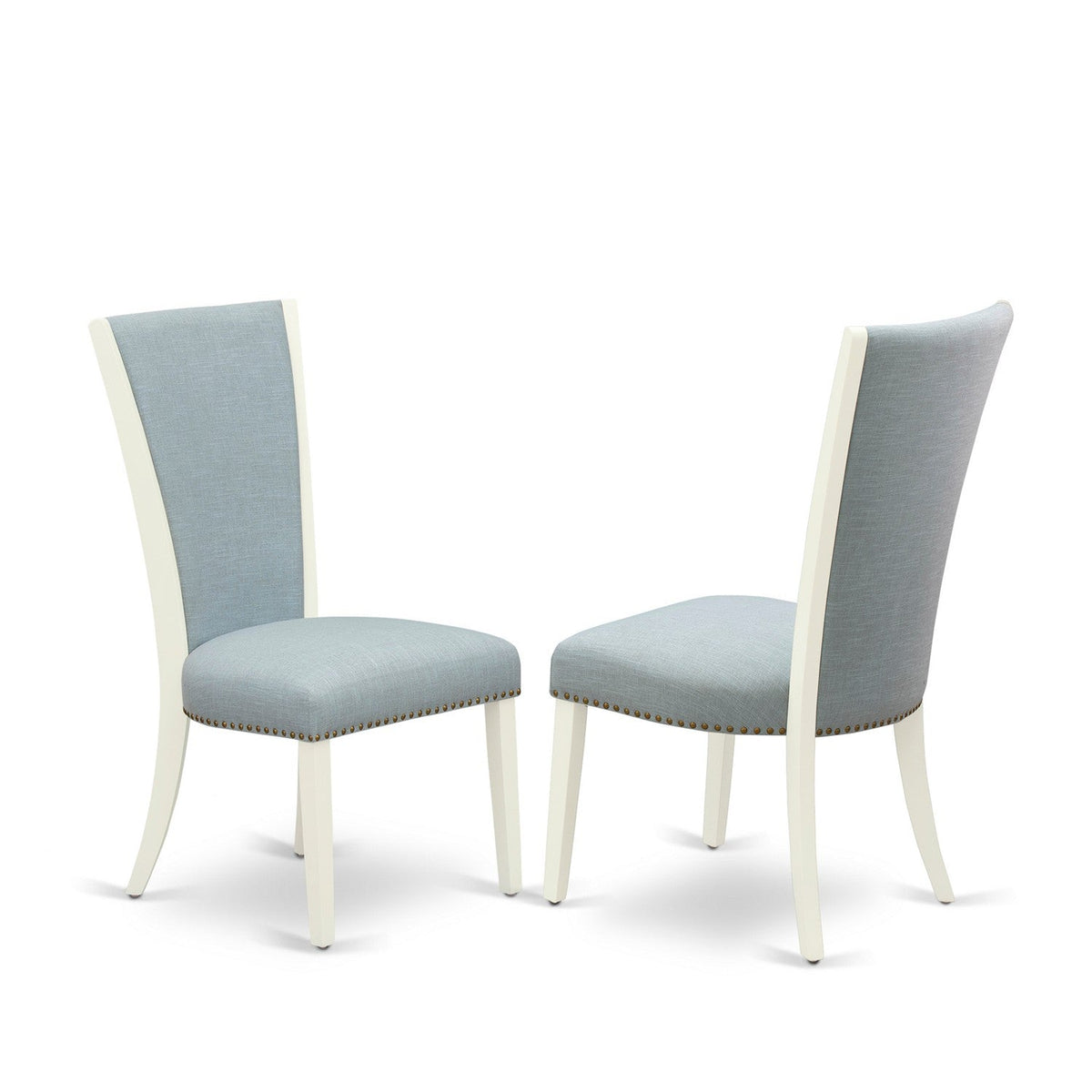 EAST WEST FURNITURE - BOVE3-WHI-15 - 3 Piece Dining Table Set - 2 Baby Blue Linen Fabric Kitchen Chairs with High Back and 1 Modern Rectangular Dining Table - linen white Finish
