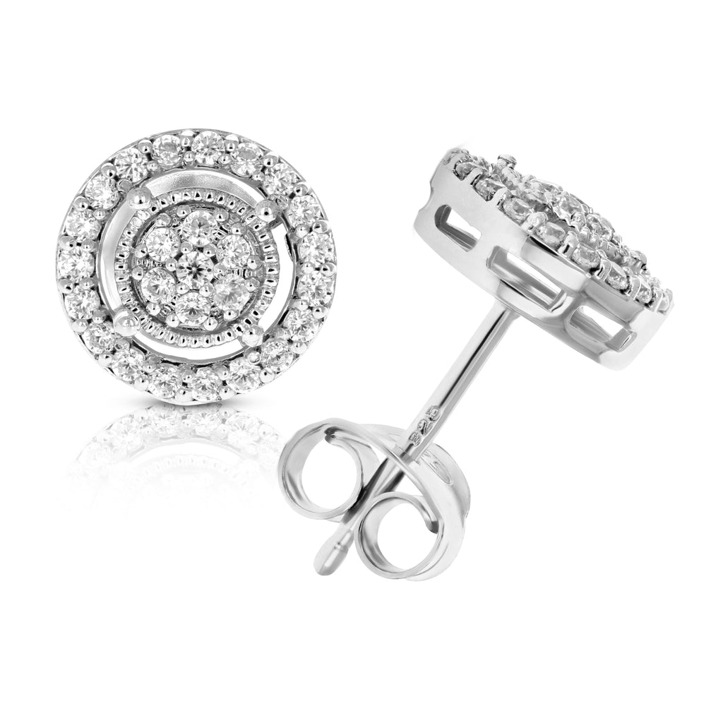 1/2 CTTW round Diamond Stud Earrings in .925 Sterling Silver with Rhodium Female Adult