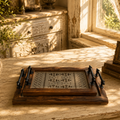 Vintage-Style Wooden Tray with Glass Bottom- set of 2