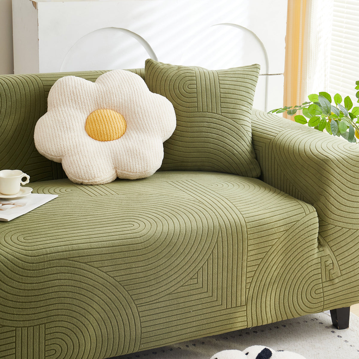 Fleece Stretch Sofa Slipcover Washable Soft Spandex Couch Cover Furniture Protector