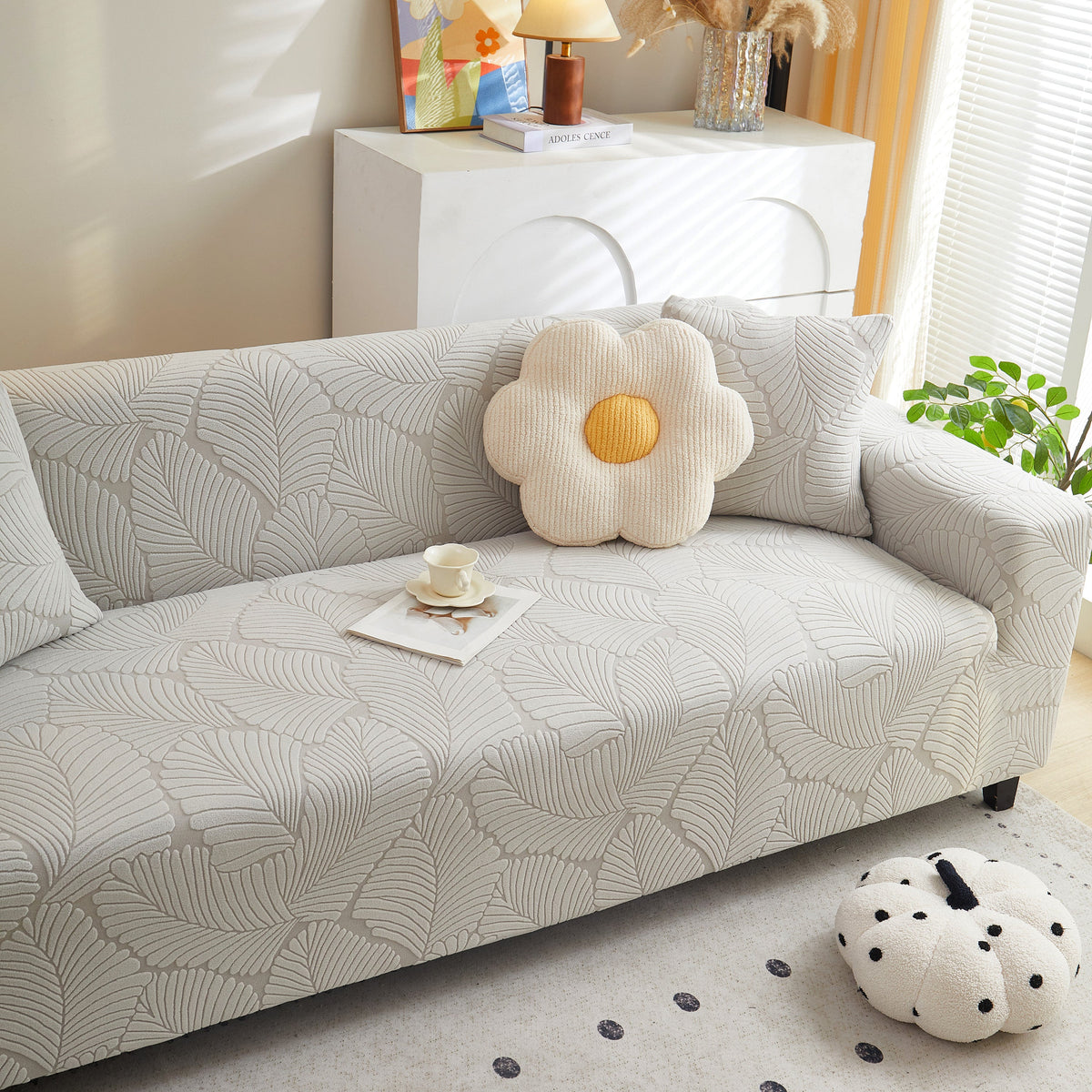 Jacquard Leaf Stretch Sofa Protector Cover Soft Washable Spandex Couch Slipcover