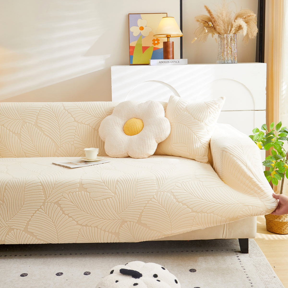 Jacquard Leaf Stretch Sofa Protector Cover Soft Washable Spandex Couch Slipcover