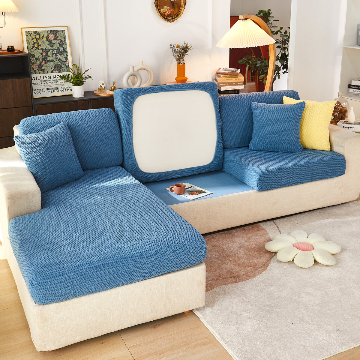 High Stretch Separate Cushion Covers Sofa Slipcover for L-Shaped Sectional Couch