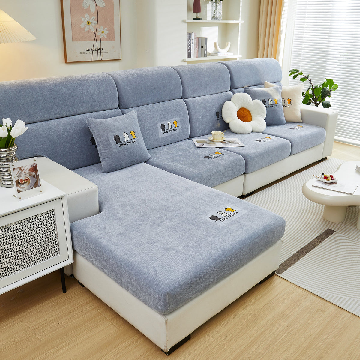 Super Stretch Seat Cushion/Couch Slipcover, Solid Couch Cushion Covers Washable Furniture Protector