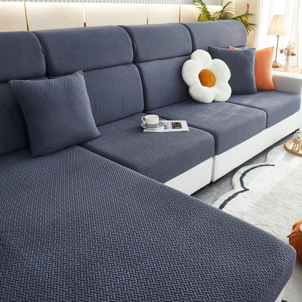 High Stretch Separate Cushion Covers Sofa Slipcover for L-Shaped Sectional Couch