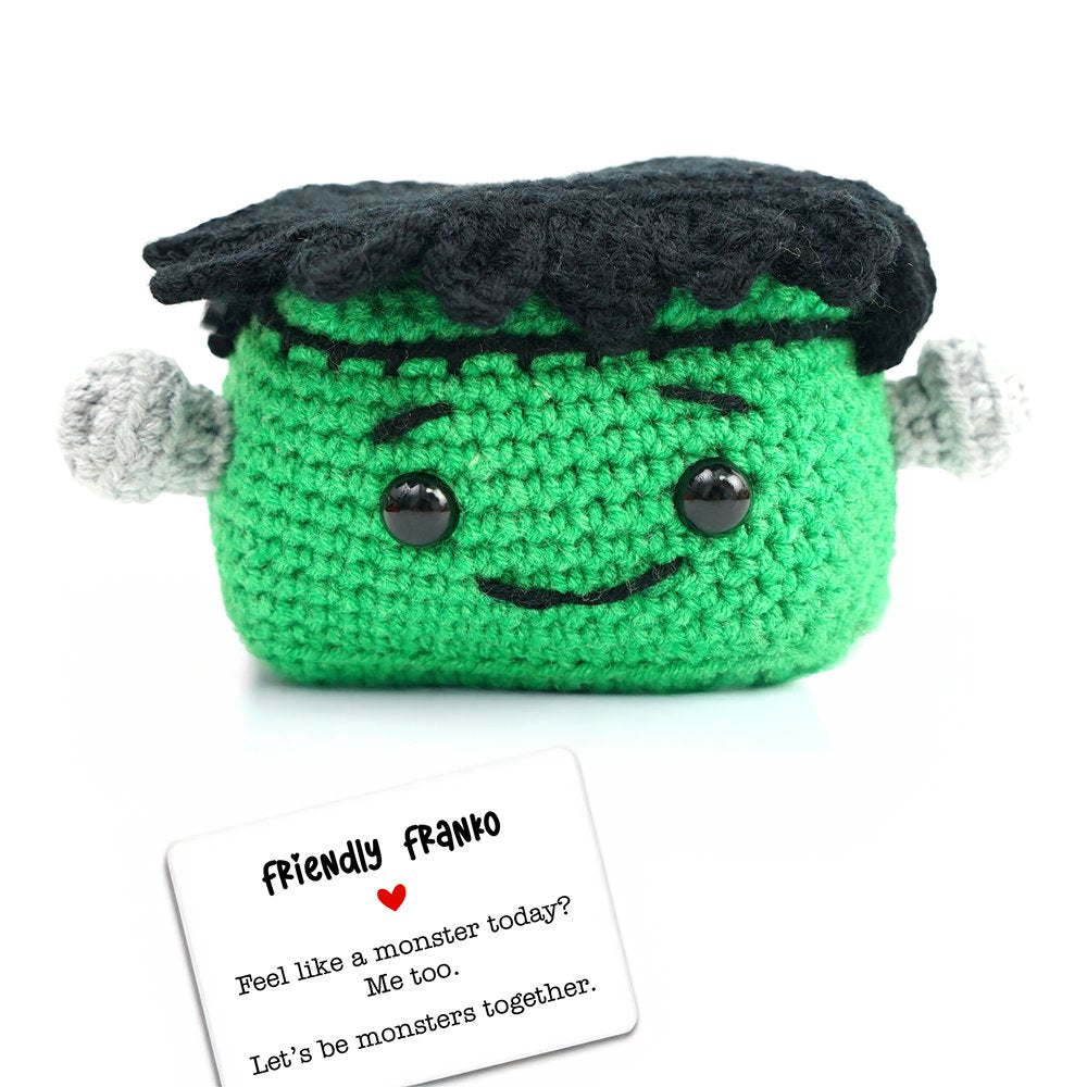 Positivity Frankenstein Crochet Support Doll, Halloween Encouragement Gift for Children and Adults