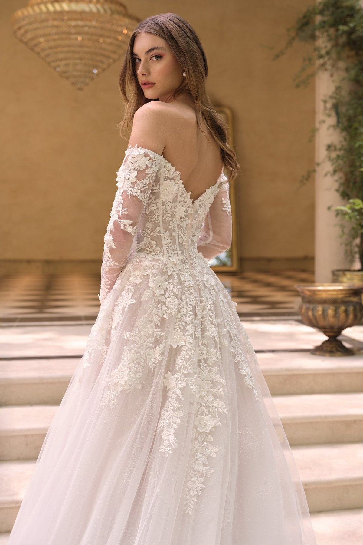 Andrea & Leo WL067 Off the Shoulder Sheer Illusion Sleeves Wedding Ball Gown
