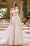 Andrea & Leo WL067 Off the Shoulder Sheer Illusion Sleeves Wedding Ball Gown