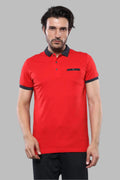 Navy Detailed Men's Polo T-Shirt Red | Wessi