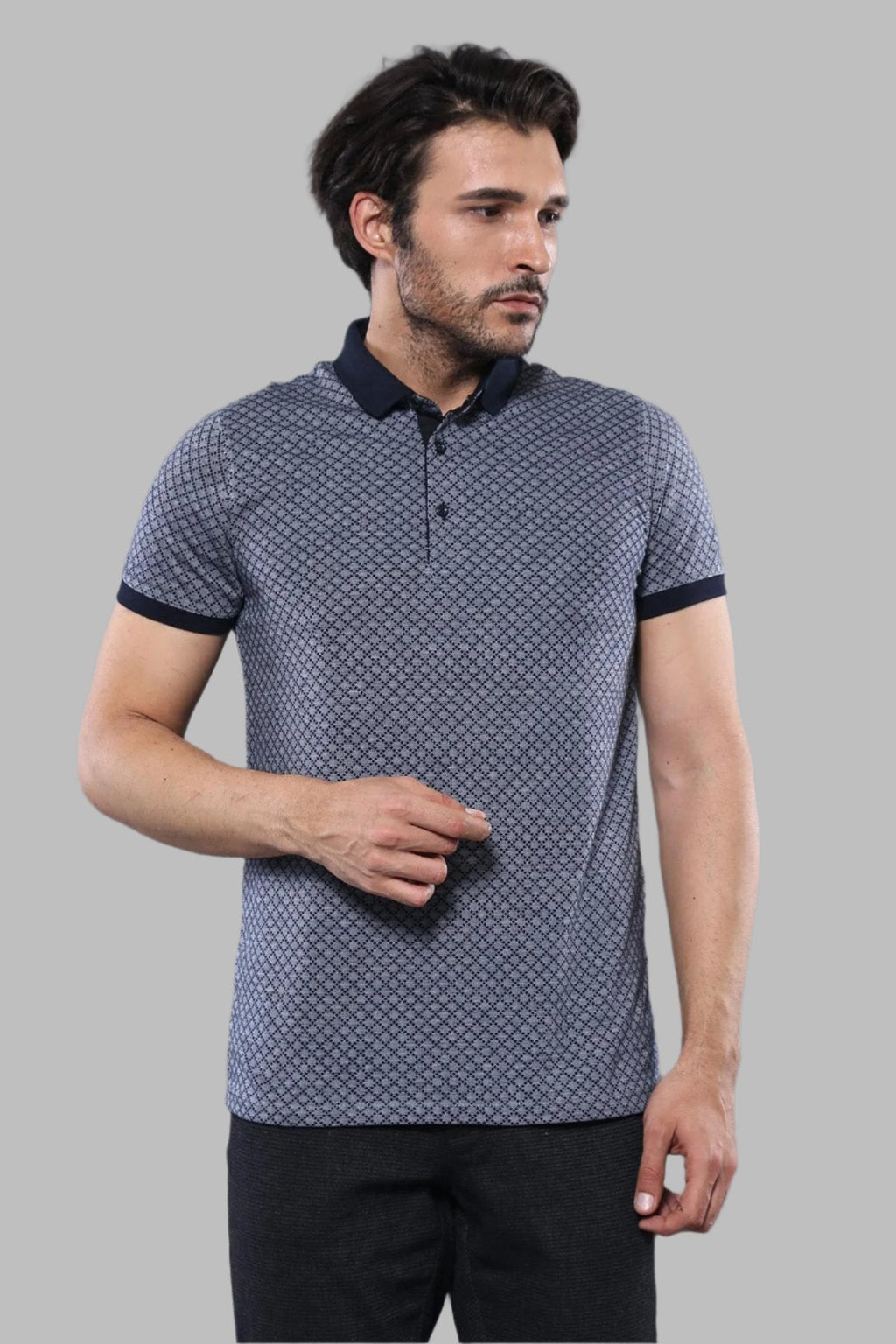 Navy Blue Polo Printed Men T-Shirt | Wessi