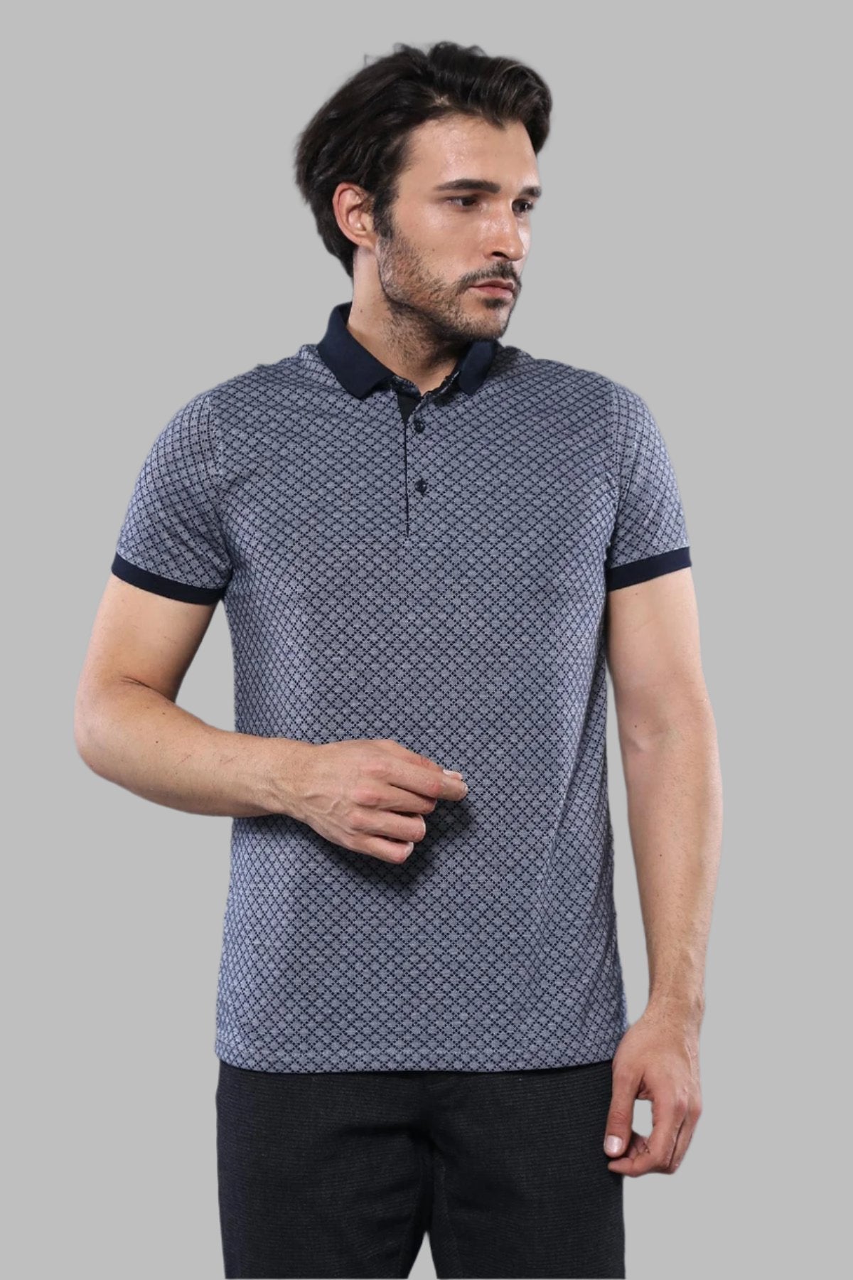 Navy Blue Polo Printed Men T-Shirt | Wessi
