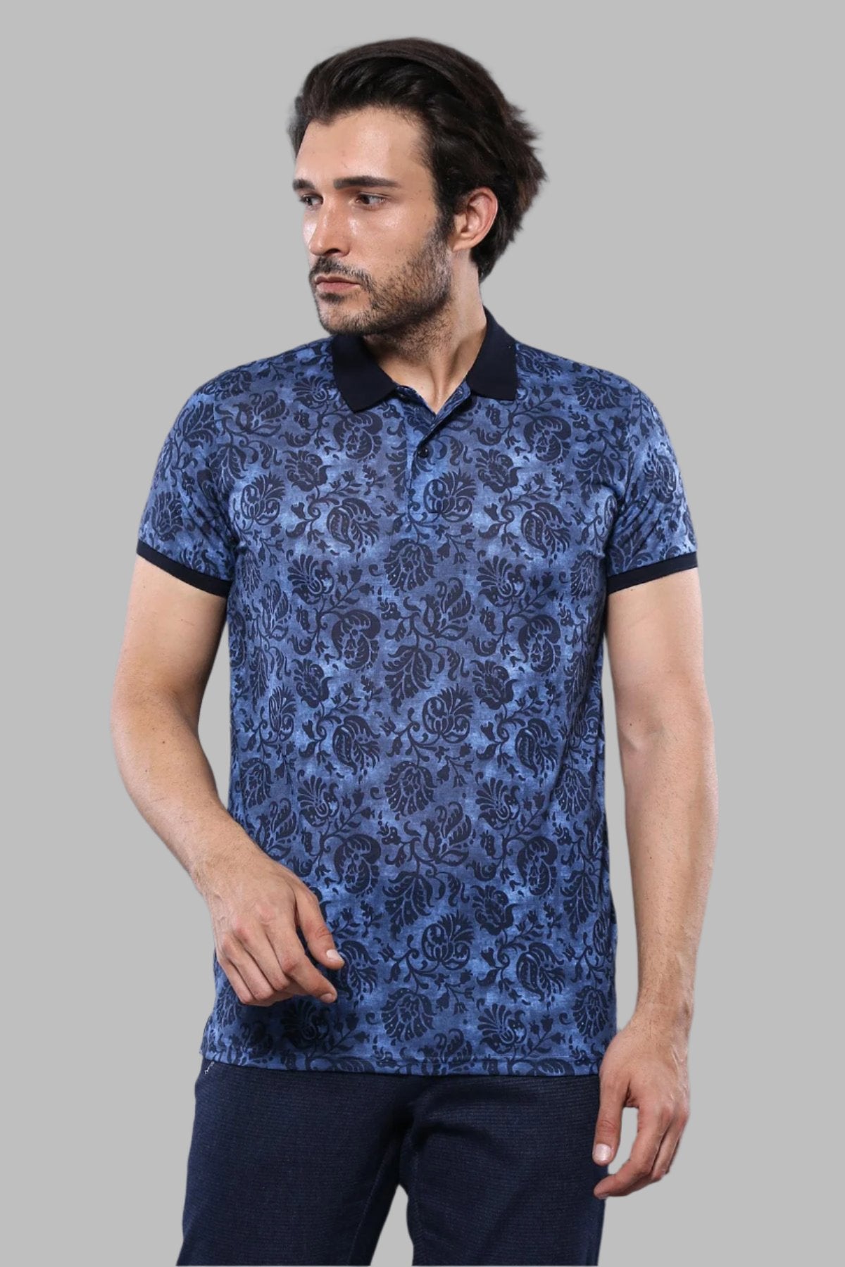 Patterned Blue Polo T-Shirt | Wessi