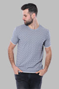 Grey Patterned Tricot Knitted T-Shirt - Wessi