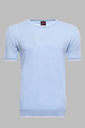 Circle Neck Patterned Blue Knitted T-Shirt - Wessi