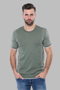 Circle Neck Patterned Green Knitted T-Shirt - Wessi