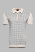 Cream Plaid Zippered Polo Knitted T-Shirt | Wessi