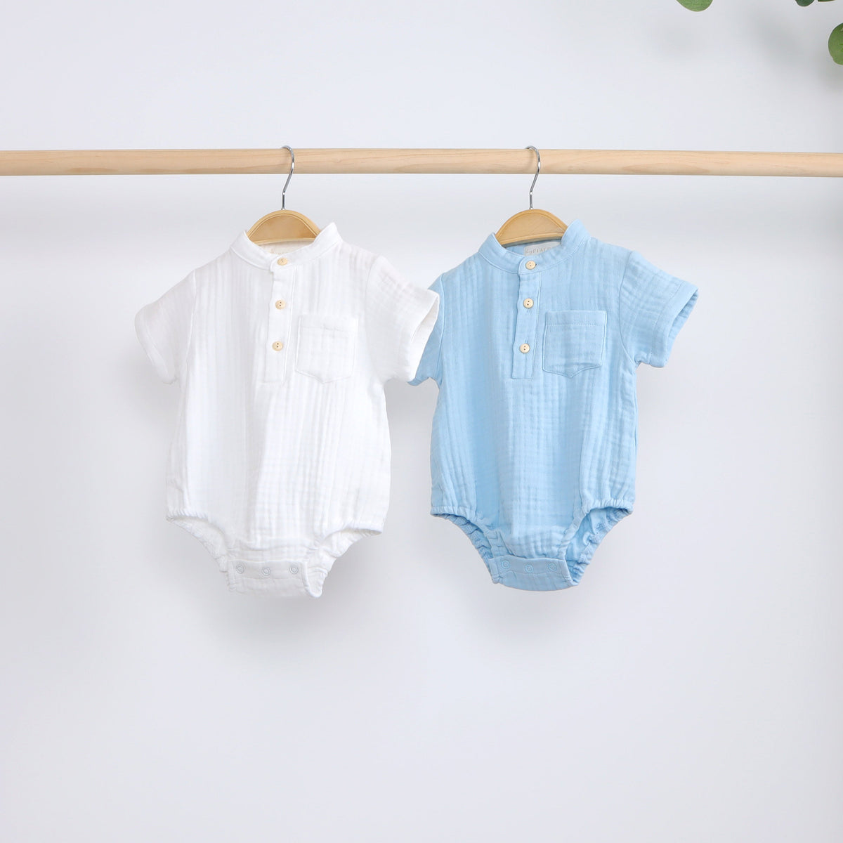 HeyPeacock Baby Romper, 100% Muslin Cotton, Boy (White)