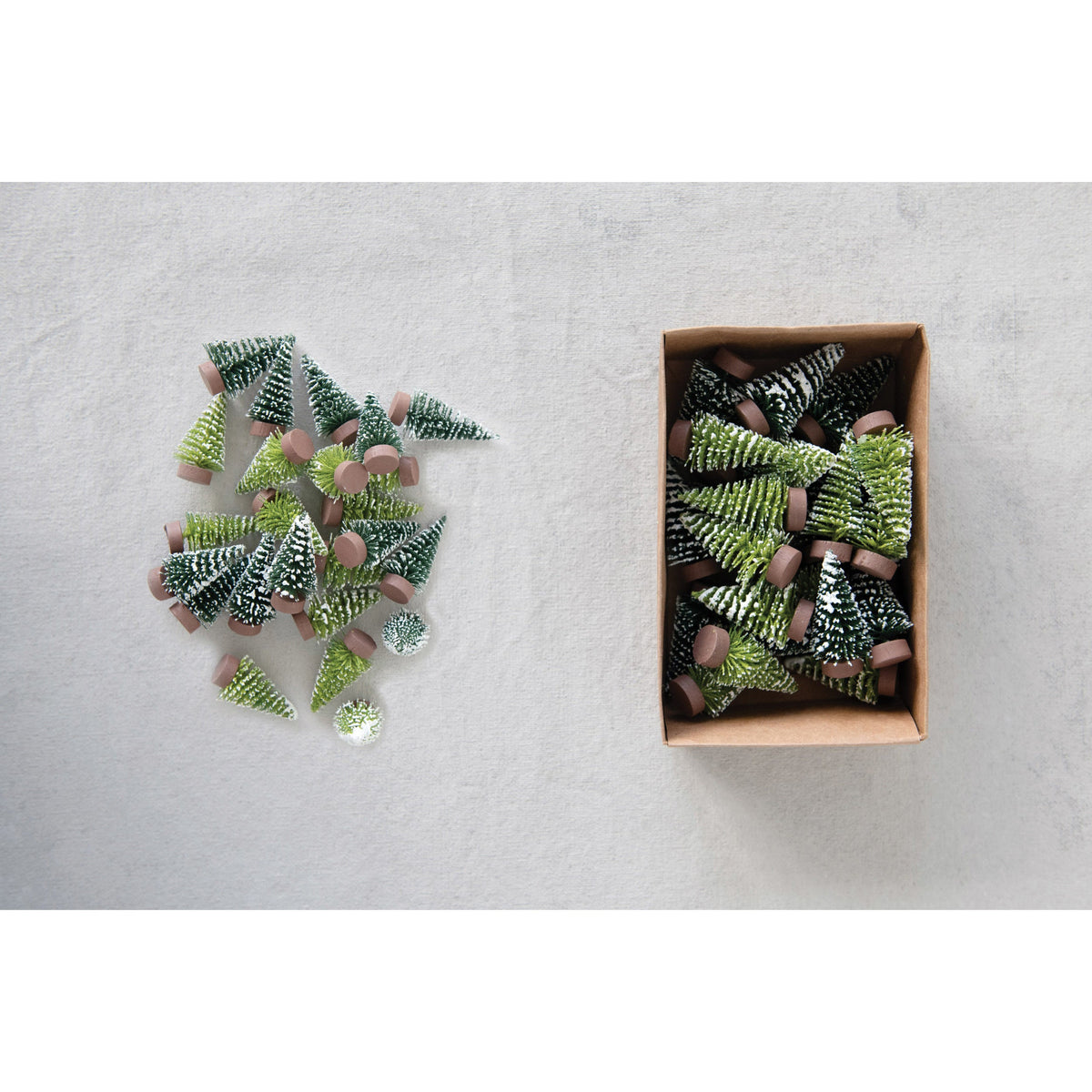 Flocked Mini Green Bottle Brush Trees (Set of 24)
