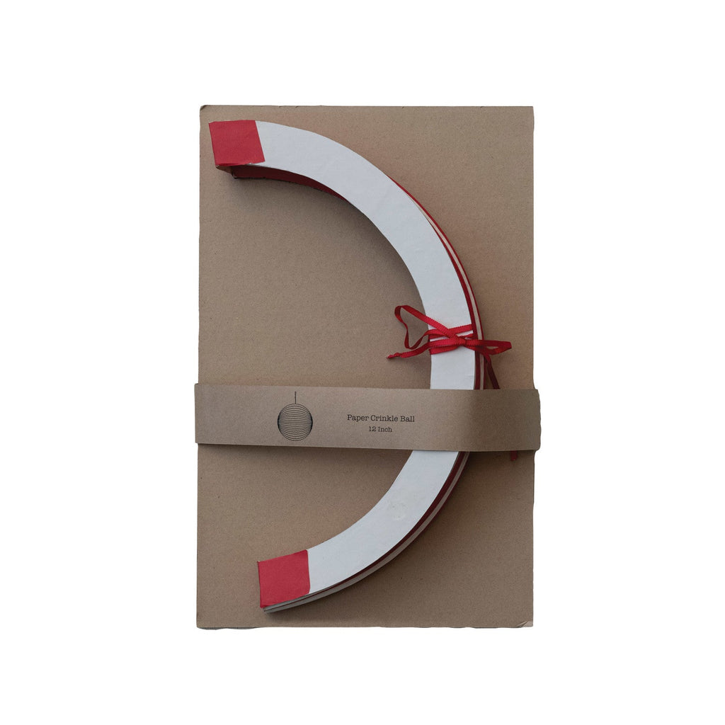 Red & White Pleated Paper Ball Ornament