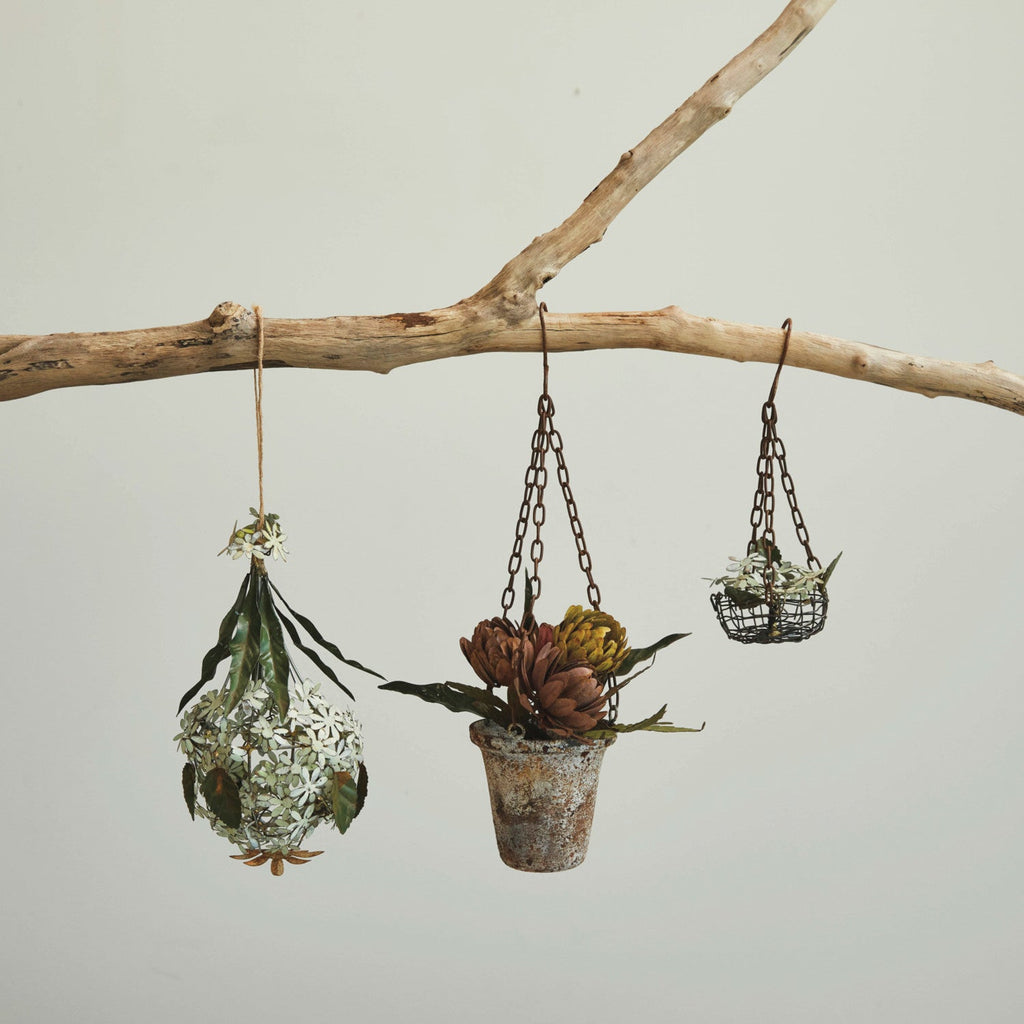 Distressed Painted Metal Flowers in Pot Ornament